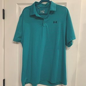Under Armour XL Aqua & Navy Blue Stripped HeatGear Polo.